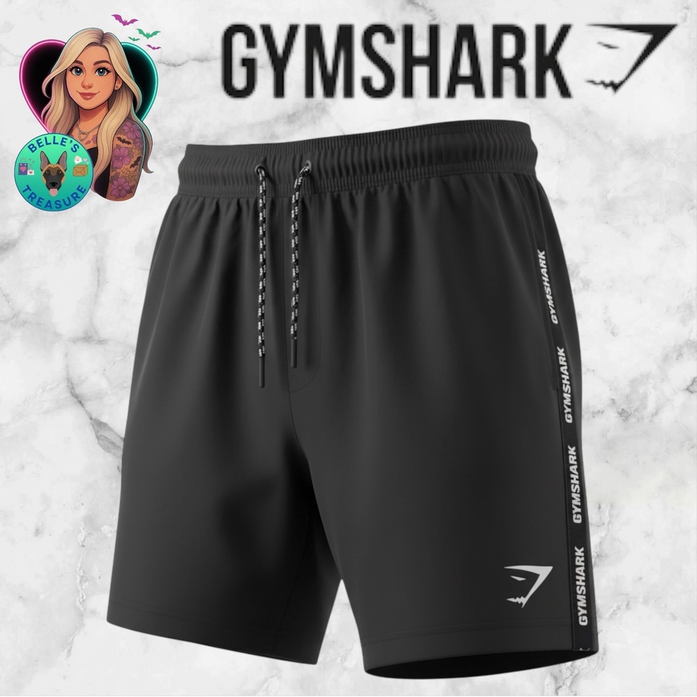 Gymshark Men's Black Board Shorts Swim Trunks Drawstring Closure Arrival 7"